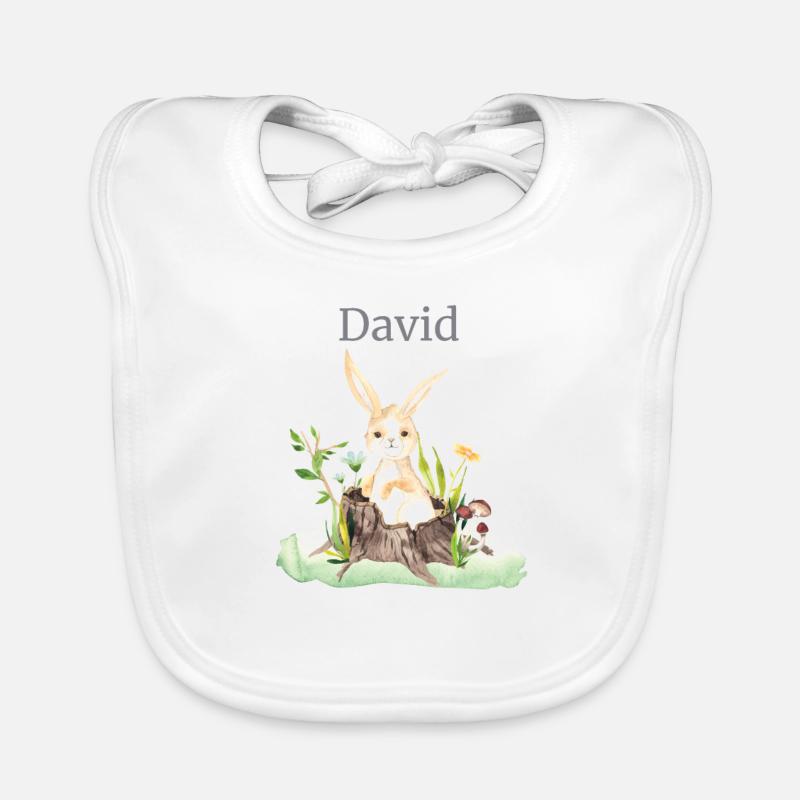 Forest Animal Deer Hare Hedgehog Flowers Name David Organic Baby Bibs