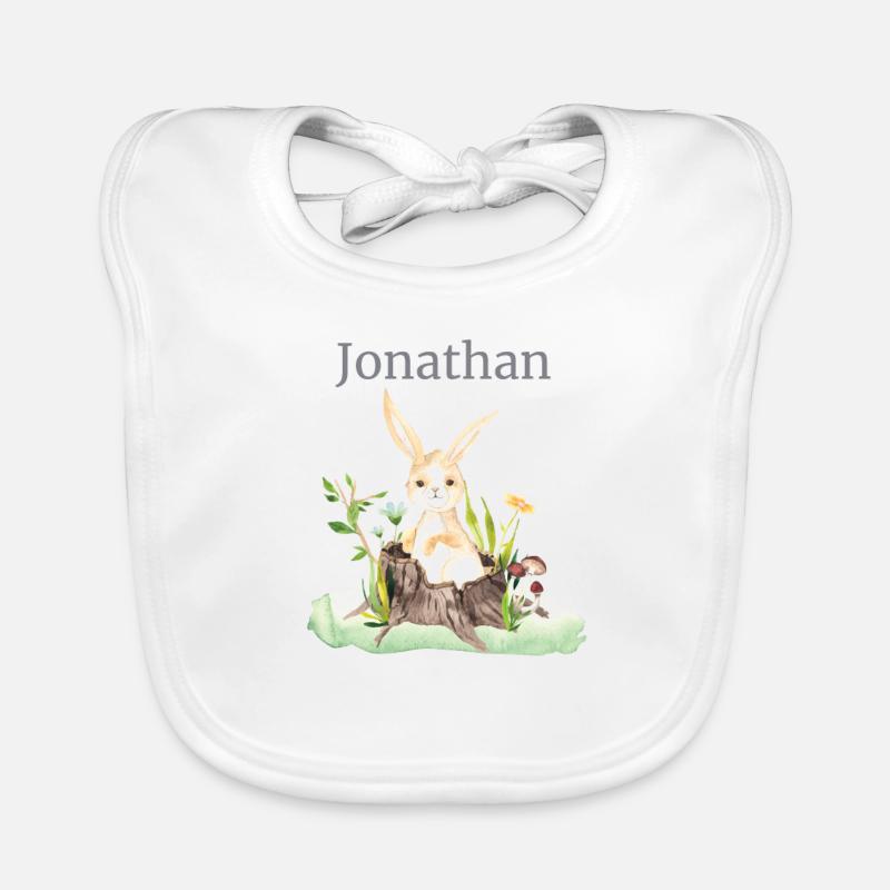 Forest Animal Deer Hare Hedgehog Flowers Name Jonathan Organic Baby Bibs