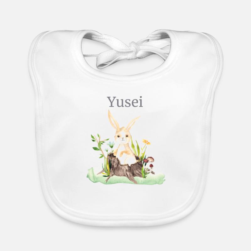 Forest Animal Deer Hare Hedgehog Flowers Name Yusei Organic Baby Bibs