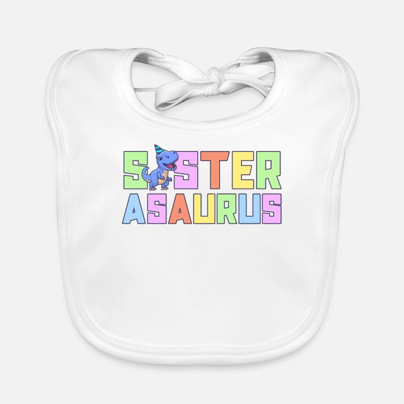 Sister Asaurus Dinosaur Birthday Party T-Rex Organic Baby Bibs
