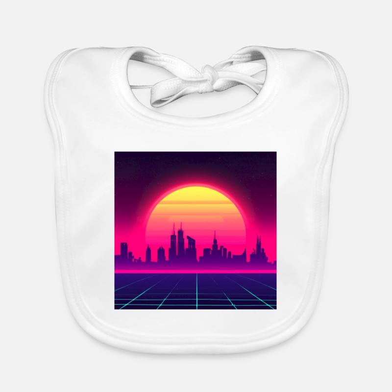 Retro wave style with sunset Organic Baby Bibs