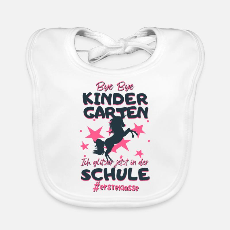 Bye Bye Kindergarten Einhorn Schulkind Einschulung Baby Bio-Lätzchen