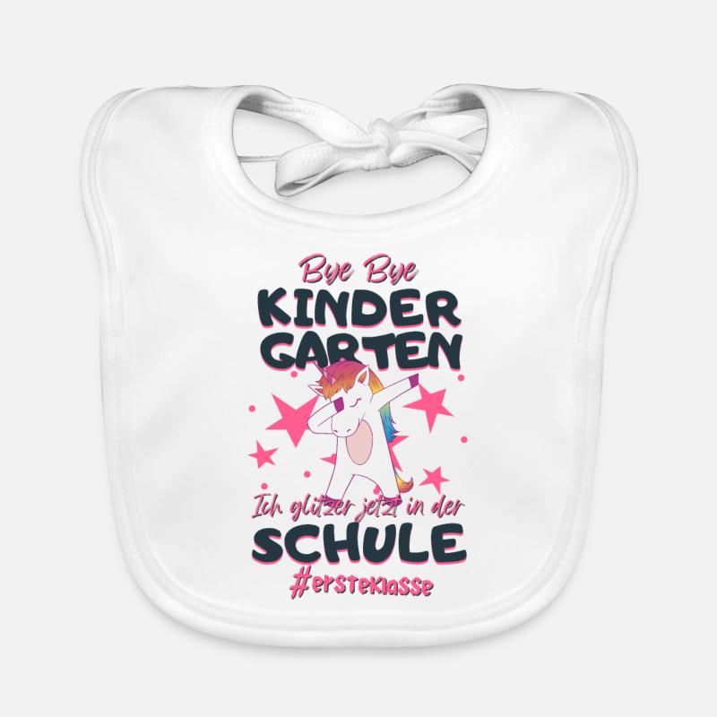 Bye Bye Kindergarten Einhorn Schulkind Einschulung Baby Bio-Lätzchen