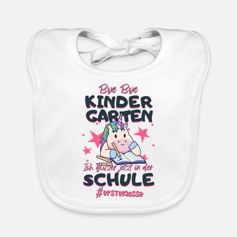 Bye Bye Kindergarten Einhorn Schulkind Einschulung Baby Bio-Lätzchen