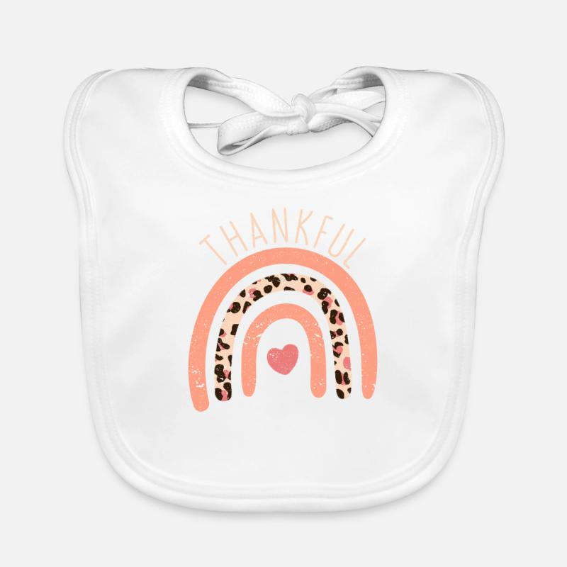 Grateful Rainbow Heart Thanksgiving Dinner Organic Baby Bibs