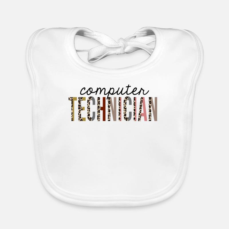 Computer Technician Leopard Print Funny Organic Baby Bibs
