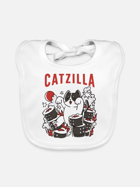 Catzilla Chat Mignon Humour Japon Sushi - Bavoir bio Bébé - blanc - Devant