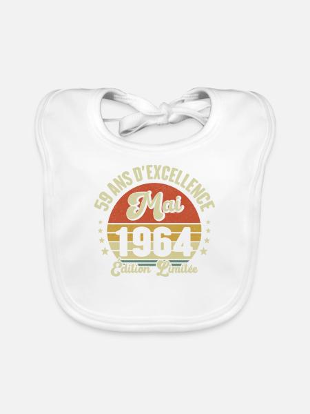 Mai 1964 59 Ans Anniversaire Vintage Idée Cadeau - Bavoir bio Bébé - blanc - Devant