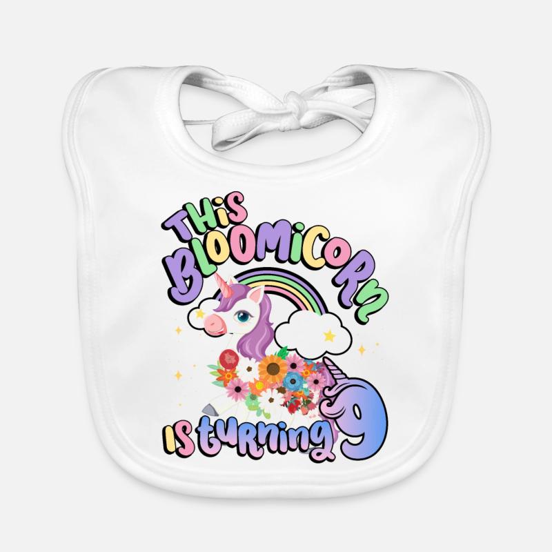 Bloomicorn Is Turning 9 Einhorn 9. Geburtstag Baby Bio-Lätzchen