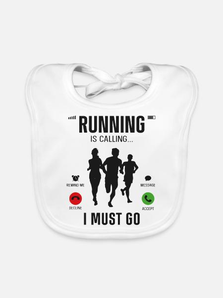 Running Runner Half Marathon Phone - Organic Baby Bibs - white - Front