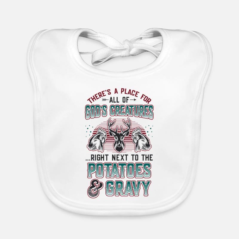 Creatures next to potatoes and gravy. Organic Baby Bibs