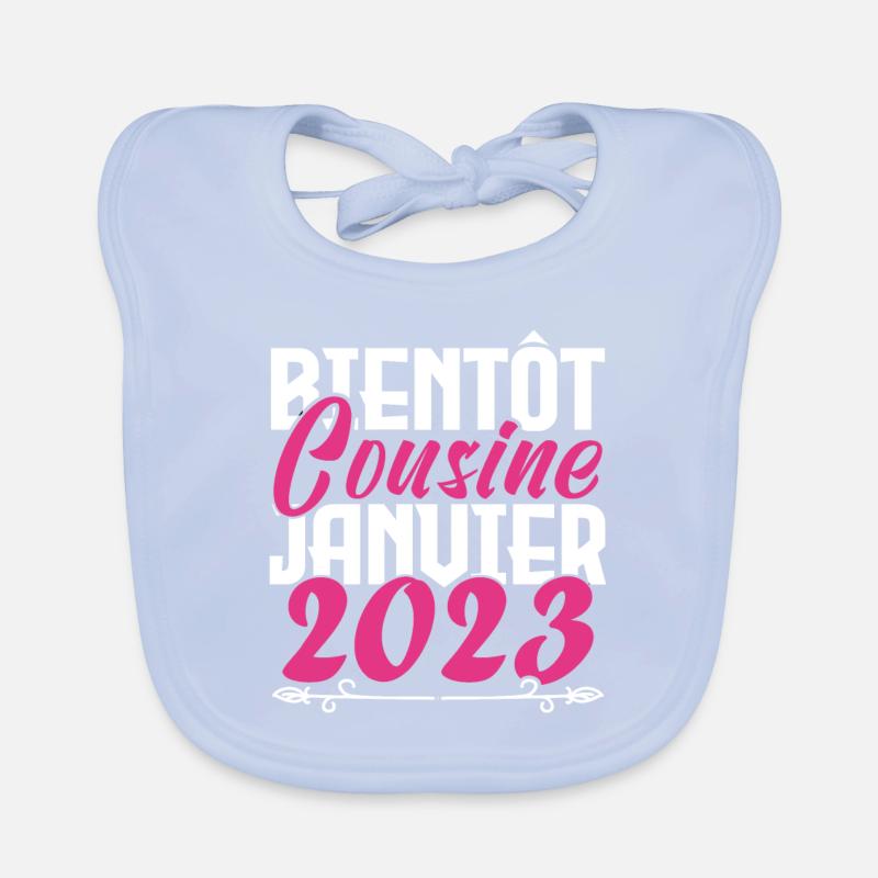 Annonce grossesse. bientôt Cousine Janvier 2023. Bavoir bio Bébé