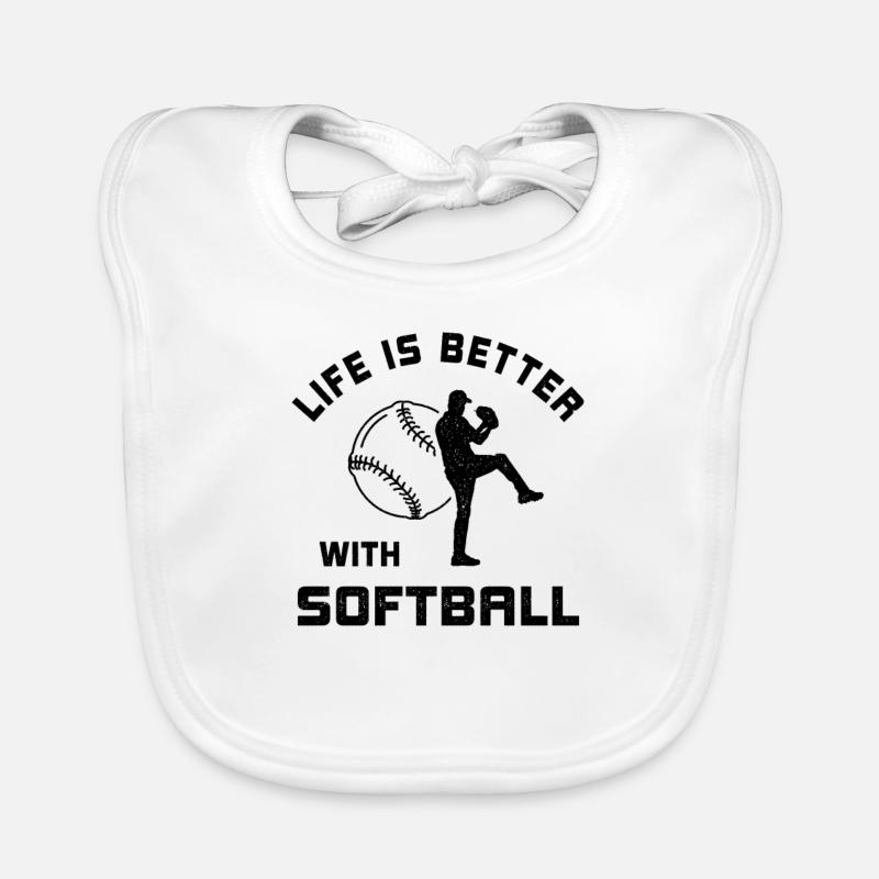 Leben ist besser mit Softball Spruch Geschenk Baby Bio-Lätzchen