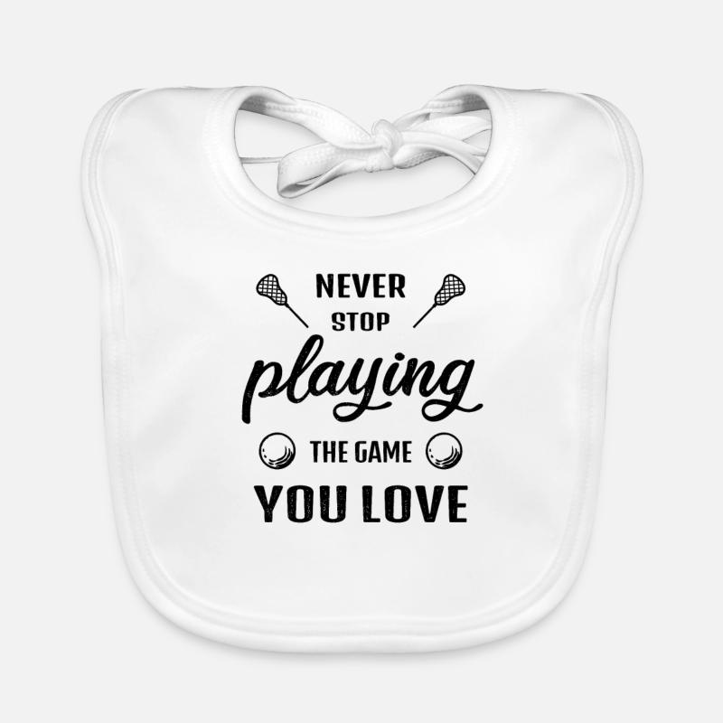 Never Stop Playing the Game Lacrosse Gift Organic Baby Bibs