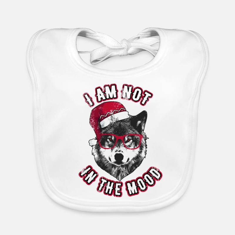 I am not in the mood - Grumpy Christmas Wolf Organic Baby Bibs