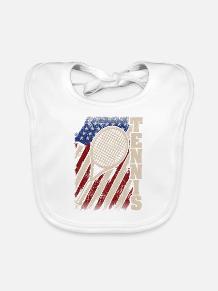 American flag tennis players coaches fans - Organic Baby Bibs - white - Front