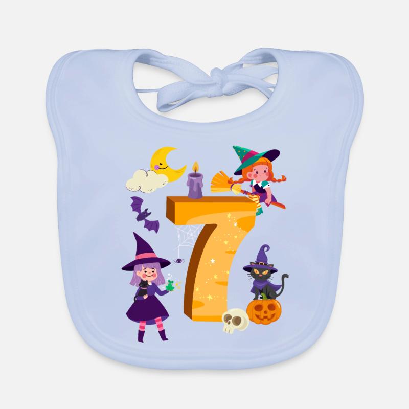 7th Birthday Witch Broom 7 Years Old Child Organic Baby Bibs