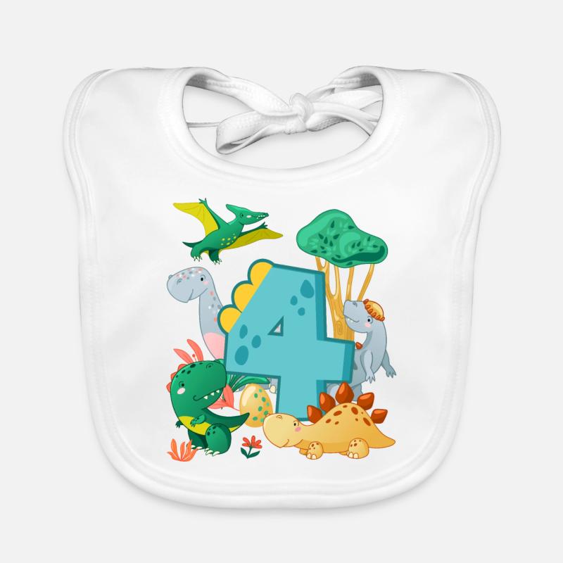 Herd of cute dinosaurs 4th birthday 4 Organic Baby Bibs
