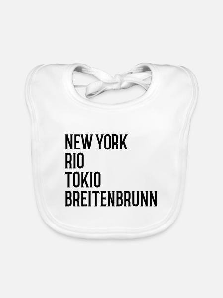 New York Rio Tokio Breitenbrunn Erzgebirge - Baby Bio-Lätzchen - Weiß - Vorne