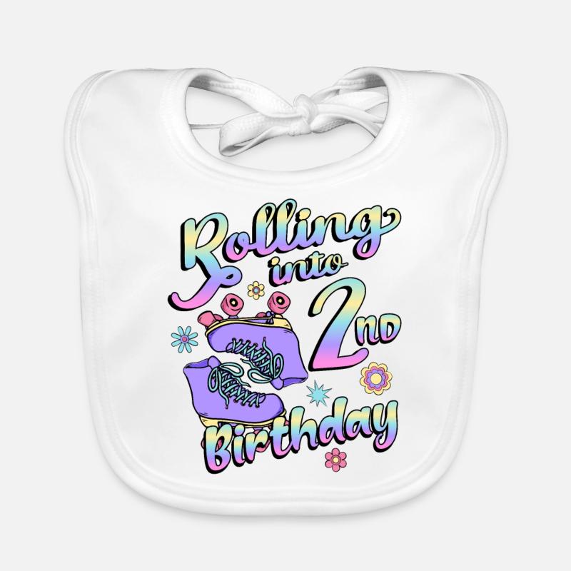 Rolling Into 2nd Birthday Quad Skater Roller Skates Organic Baby Bibs