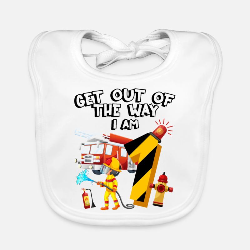 Fire engine firefighting I am 1 year old, Organic Baby Bibs