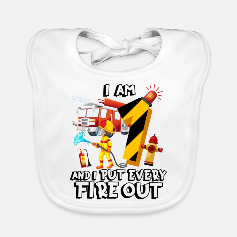 Fire engine firefighting I am 1 year old, Organic Baby Bibs