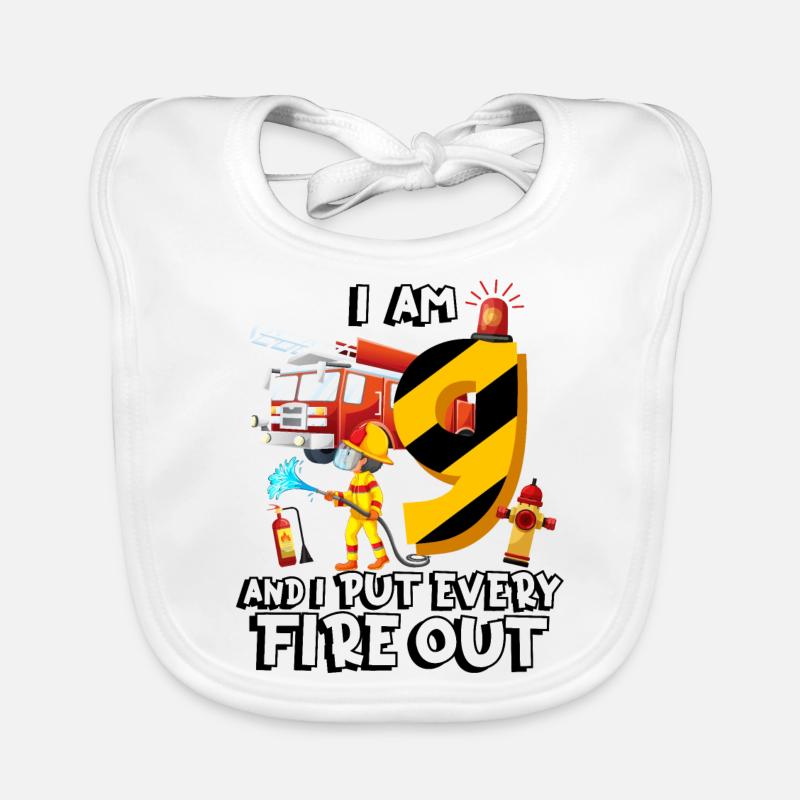 Fire engine firefighting I am 9 years old Organic Baby Bibs