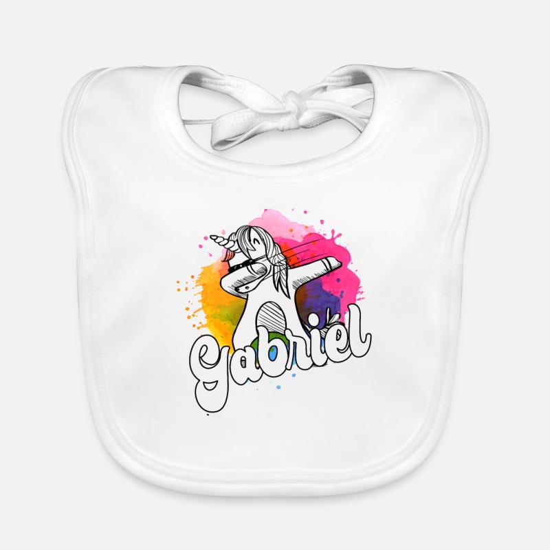 GABRIEL - Beautiful Boy Name with Cool Unicorn Organic Baby Bibs