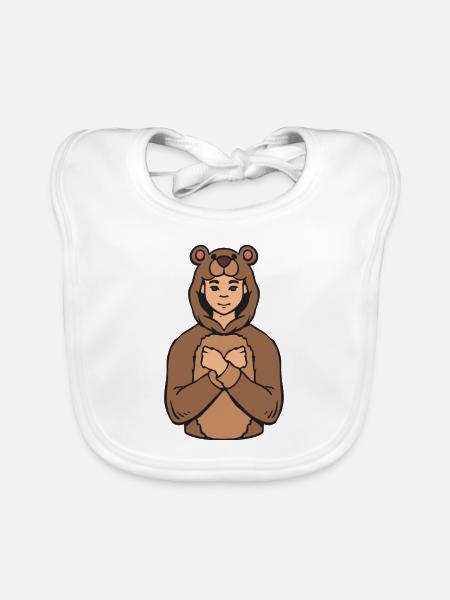 Bear Animal ASL Hand Gesture Sign Language Boy - Organic Baby Bibs - white - Front