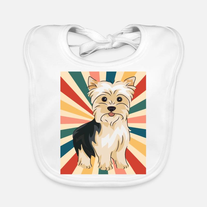 Cute Yorkshire Terrier Dog Breed 80s 90s Retro Organic Baby Bibs