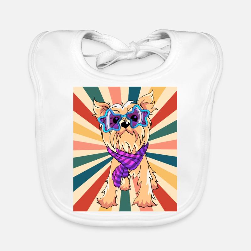 Cute Yorkshire Terrier Dog Breed 80s 90s Retro Organic Baby Bibs