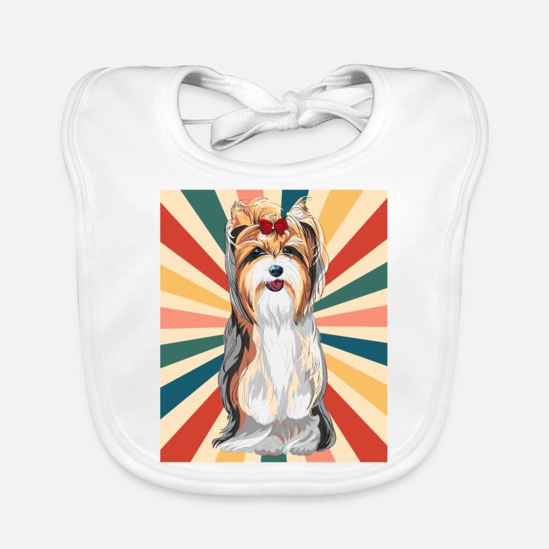 Cute Yorkshire Terrier Dog Breed 80s 90s Retro Organic Baby Bibs