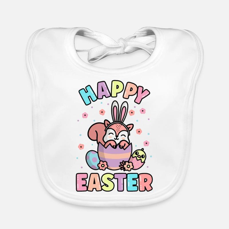 Happy Easter Squirrel avec des oreilles de lapin printemps Bavoir bio Bébé