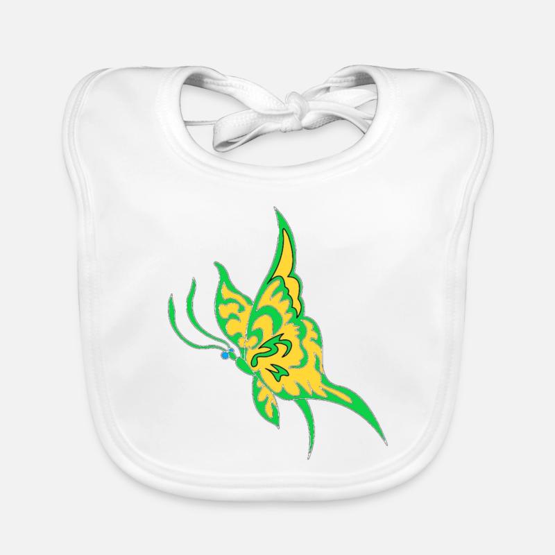 Or vert papillon de nuit - Bavoir bio Bébé - blanc