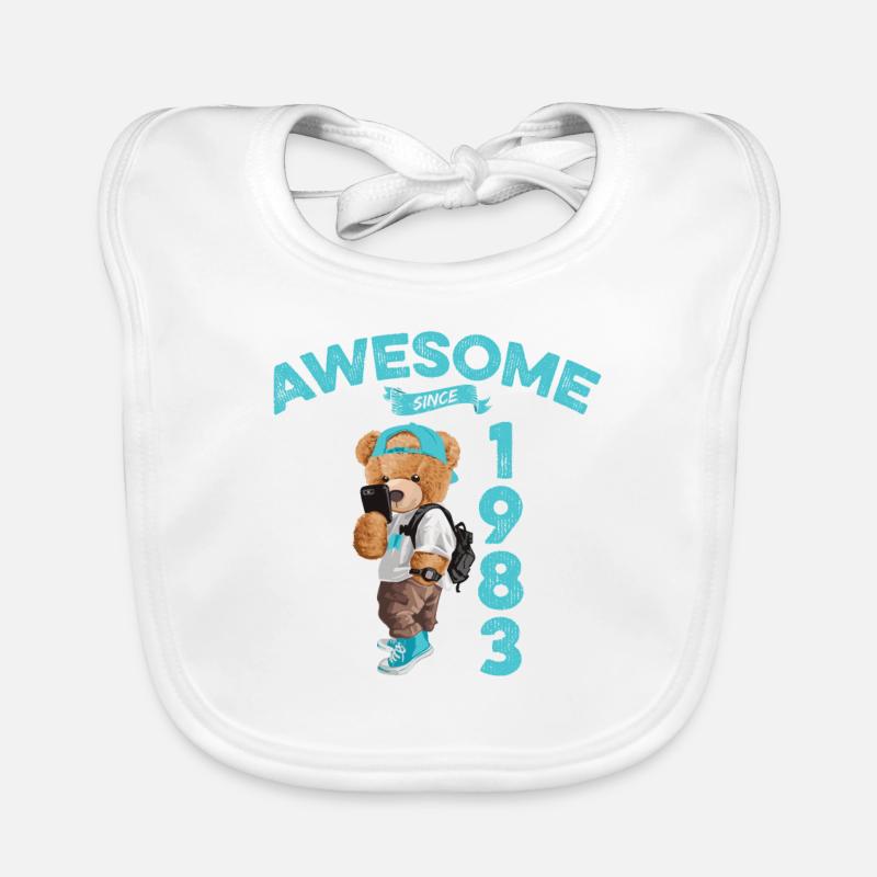 1983 Birthday Teddy Bear Awesome since Organic Baby Bibs