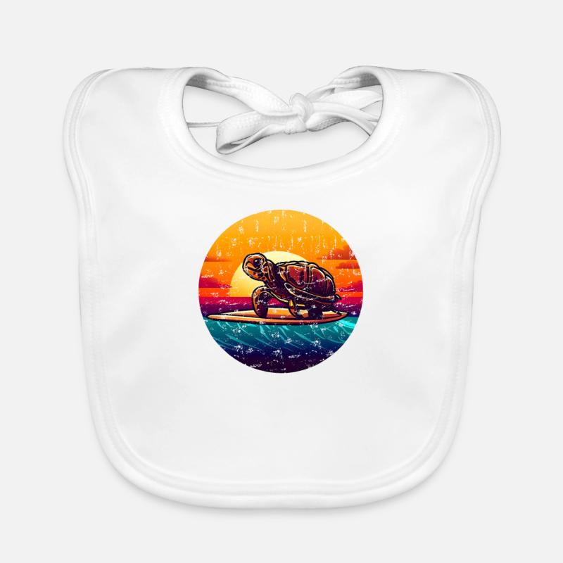 Turtle on surfboard Sunset Organic Baby Bibs