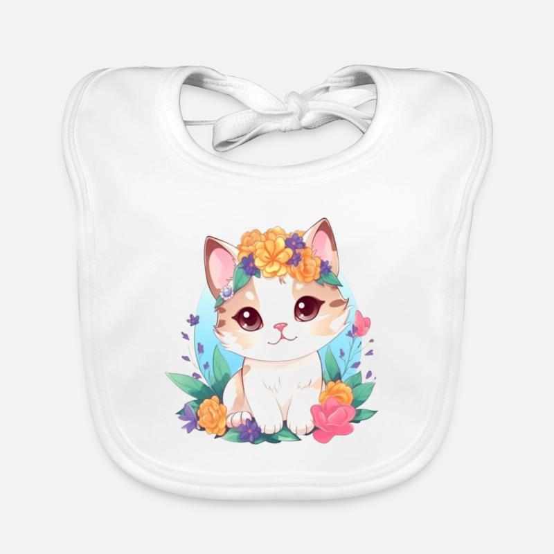 Chat mignon avec des fleurs Bavoir bio Bébé