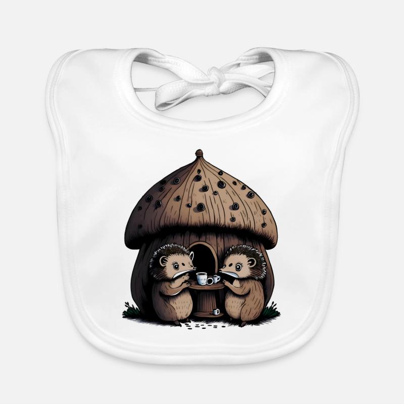 Hedgehog Teaparty Mushroom Accueil - Bavoir bio Bébé - blanc