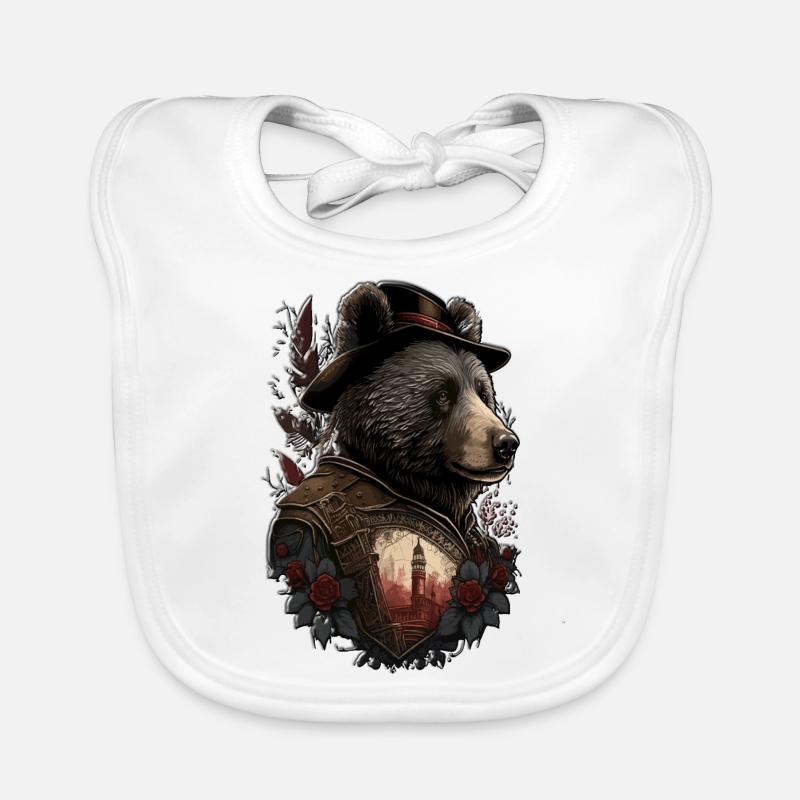 Mysterious Bear Bear with Hat Rose Feather Organic Baby Bibs