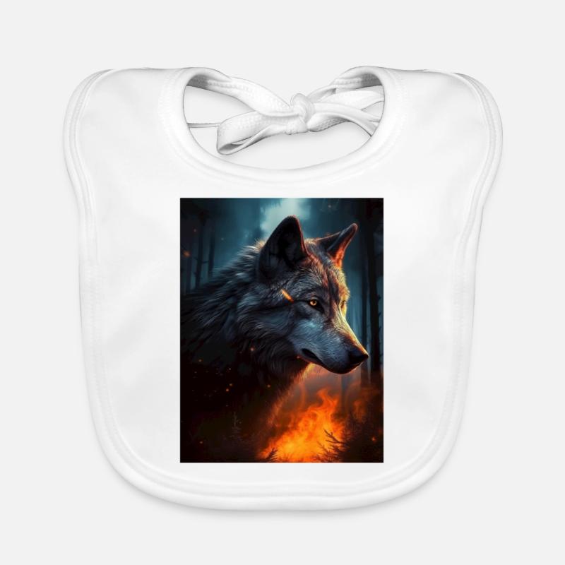 Loup solitaire dans la forêt de feu Bavoir bio Bébé