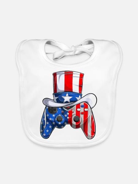 Jeu vidéo 4 juillet contrôleur drapeau américain - Bavoir bio Bébé - blanc - Devant