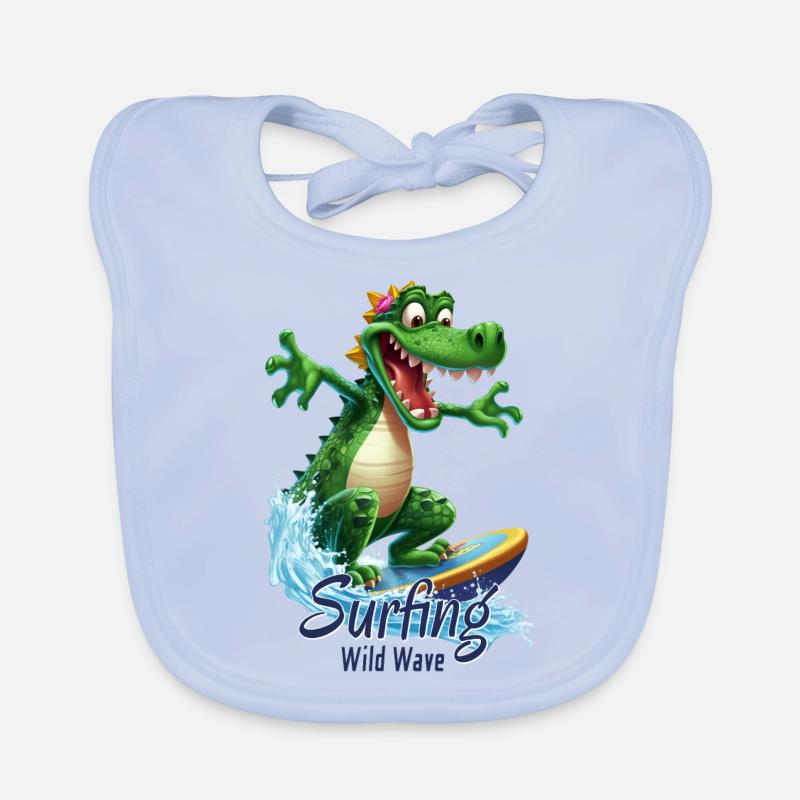 Funny crocodile with a surfboard - surfer Organic Baby Bibs