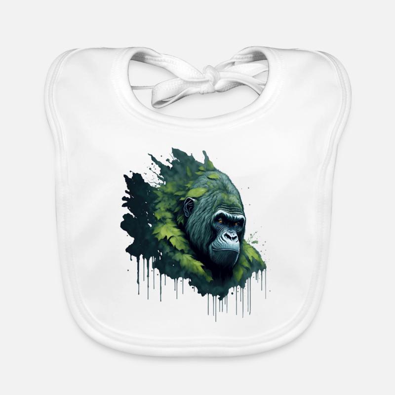 Watercolor Gorilla with Leaves Organic Baby Bibs