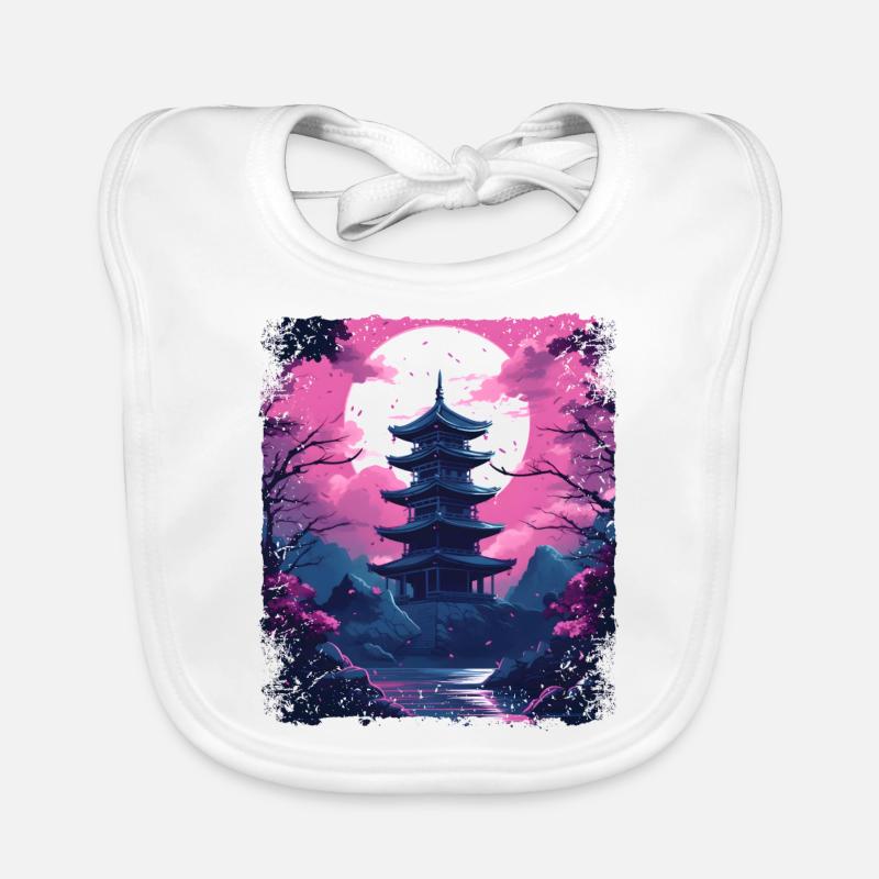 Sakura Cherry Blossom Tree dans un temple Vaporwave Bavoir bio Bébé