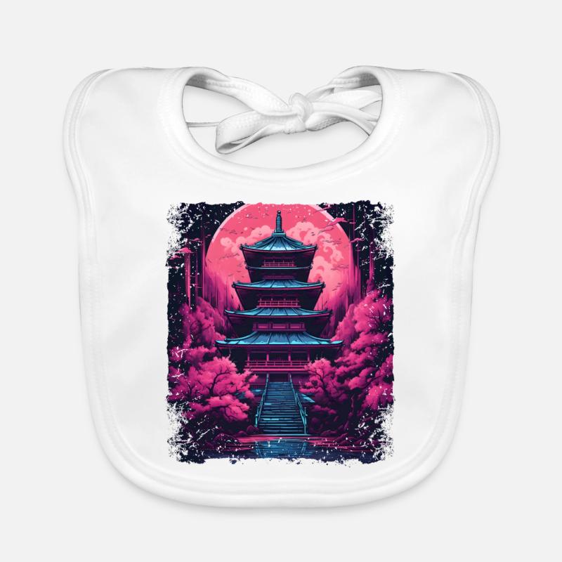 Vaporwave Cherry Blossom Sakura Tree dans un temple Bavoir bio Bébé