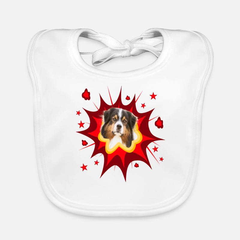 Comic Hund Design - Pow - Australian Shepherd Baby Bio-Lätzchen