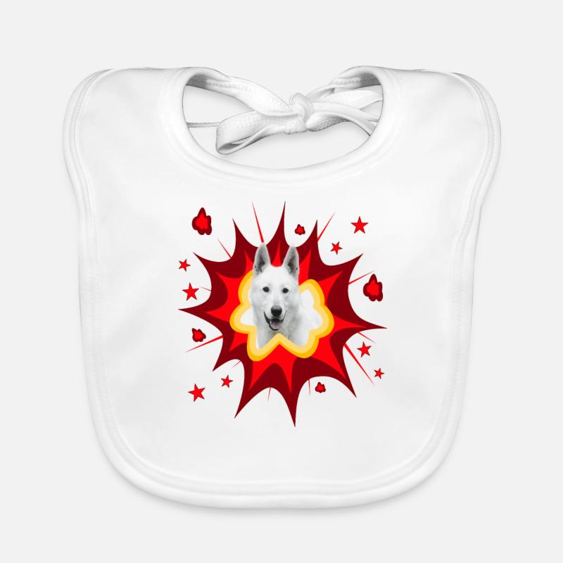 Comic Dog Design - Pow - White Shepherd Organic Baby Bibs