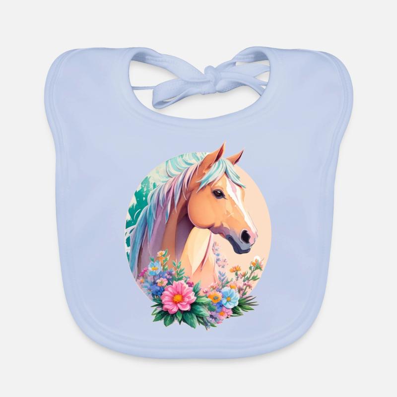 Pastell Farben Pony Pferd Kunst mit Blumen Baby Bio-Lätzchen