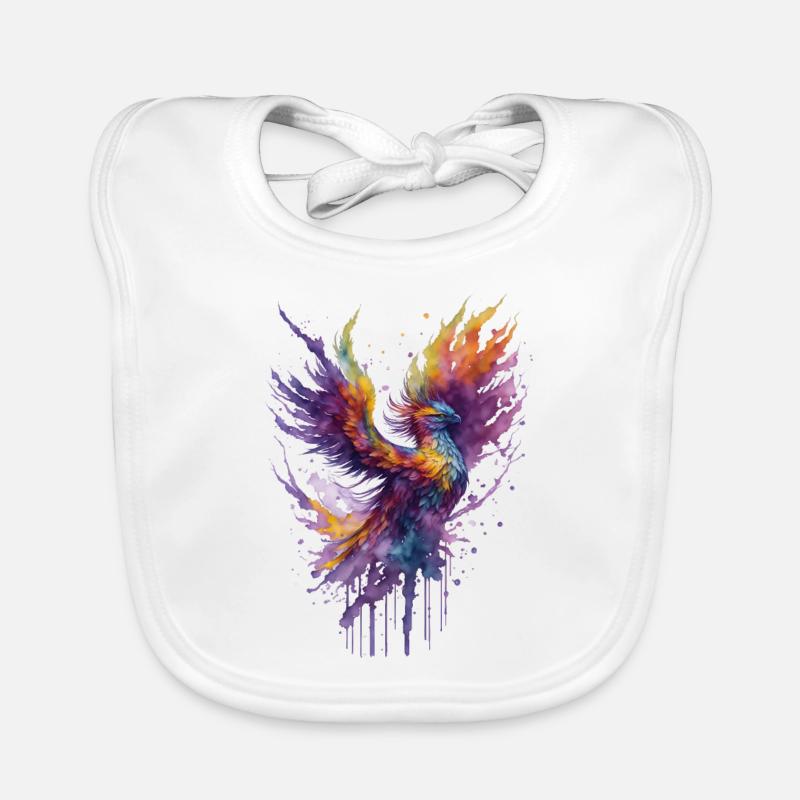 Mystique Feu Aquarelle Phoenix Oiseau - Bavoir bio Bébé - blanc