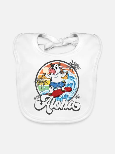 Aloha Hawaiian Hawaiian Surfer Surfing - Bavoir bio Bébé - blanc - Devant